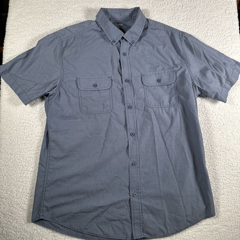 Tony Hawk Men's Blue Button-Up Shirt - Size Large, Casual Cotton Blend